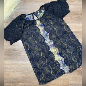 BKE Boutique from Buckle Women’s Small Black Lace Sleeve Detail Casual Blouse